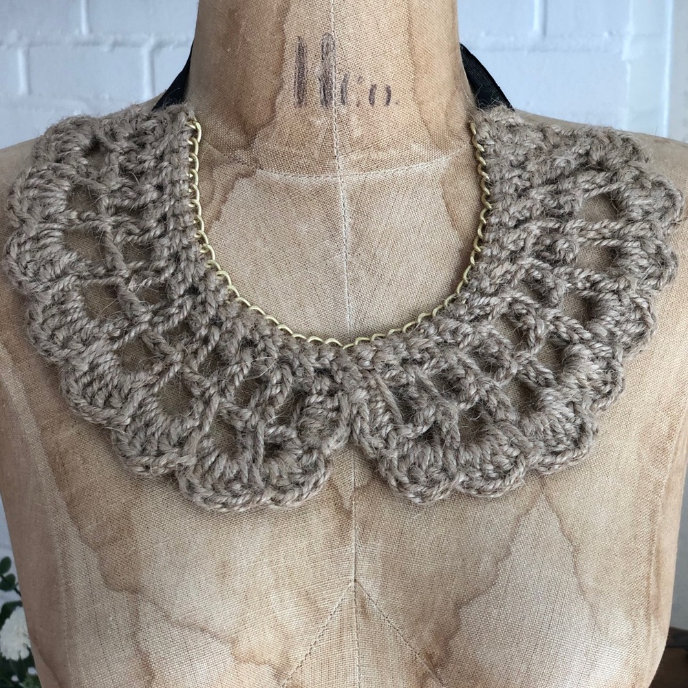 Collar Coal Crocheted Bib Necklace